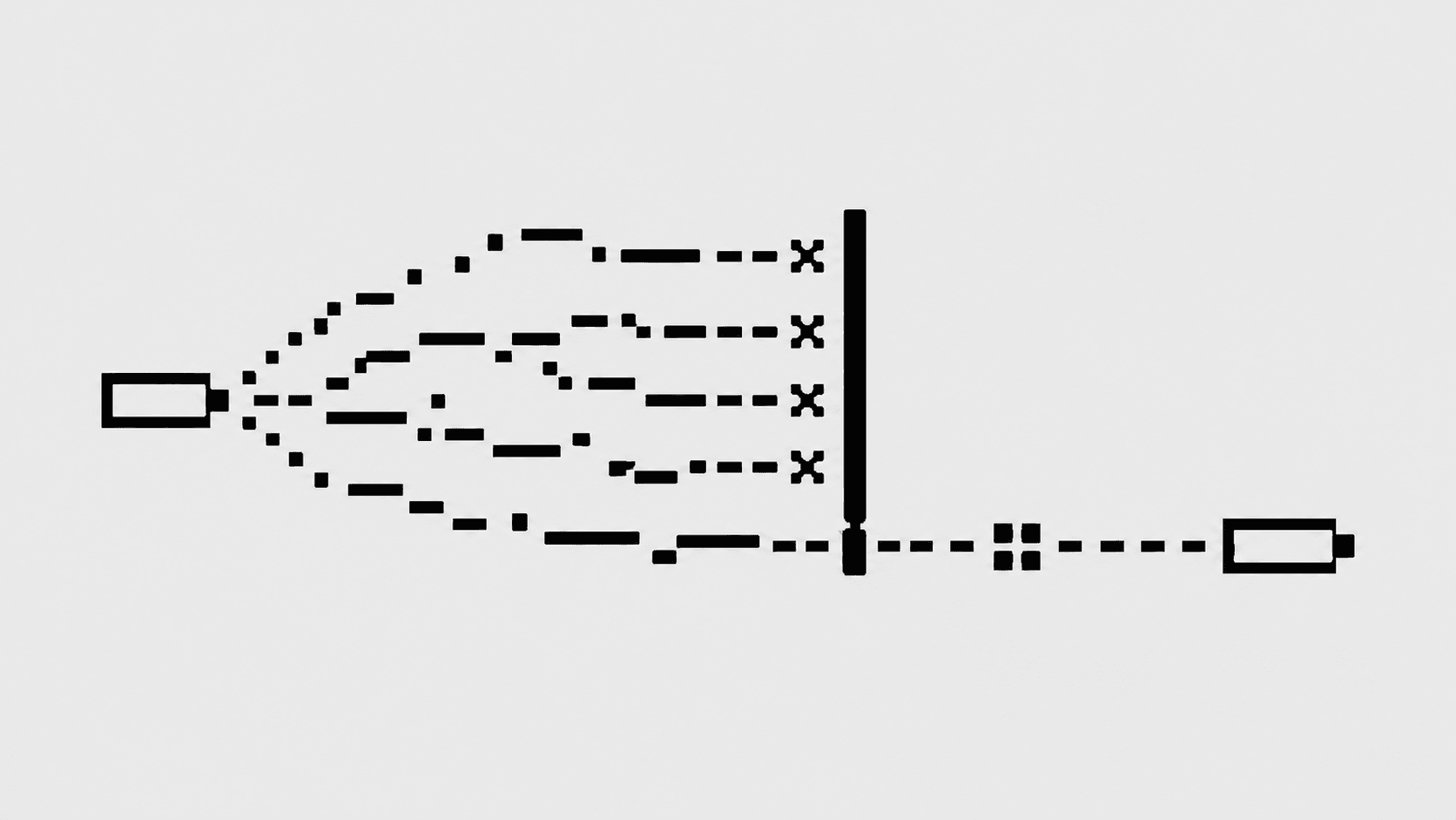 Black pixel-mosaic delegated and asynchronous paths reaching a revocation fence, where old-root branches stop and one independently authorized path continues to a bounded sink.